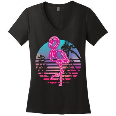 Zoo Animal Tropic Summer Sunrise Gift Flamingo Women's V-Neck T-Shirt