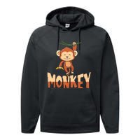 Zoo Animal Toddlers Gift Cute Monkey Performance Fleece Hoodie