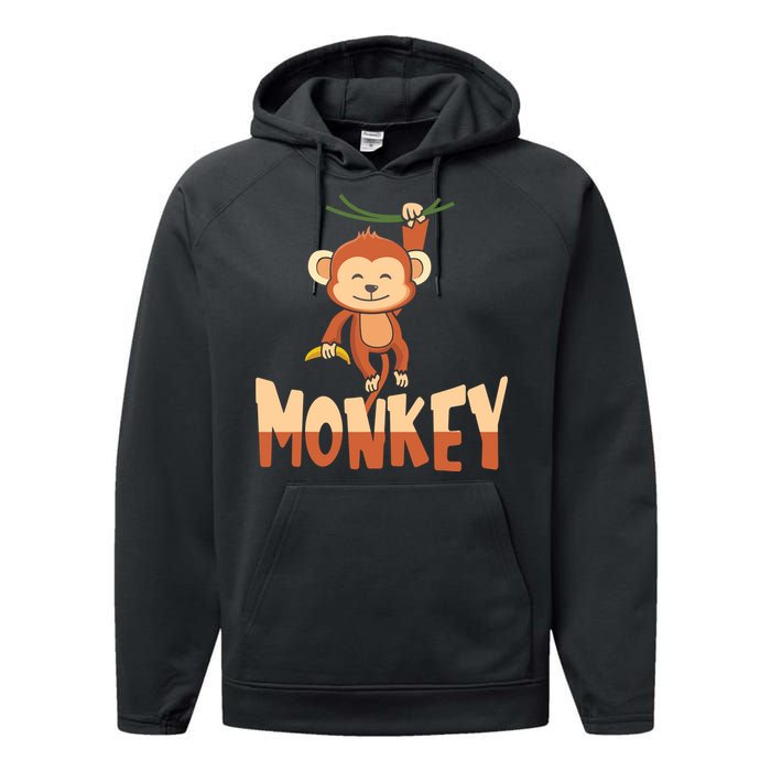 Zoo Animal Toddlers Gift Cute Monkey Performance Fleece Hoodie