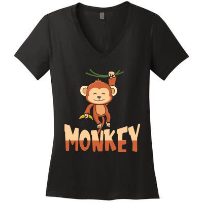 Zoo Animal Toddlers Gift Cute Monkey Women's V-Neck T-Shirt