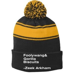 Zeek Arkham Wearing Foolywang Gorilla Biscuits Stripe Pom Pom Beanie