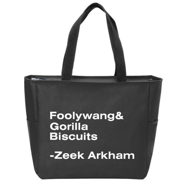 Zeek Arkham Wearing Foolywang Gorilla Biscuits Zip Tote Bag