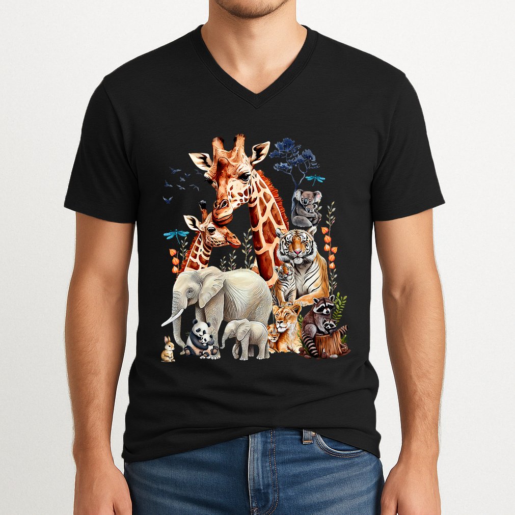 Zoo Animals Wildlife Birthday Party Animal Safari Jungle V-Neck T-Shirt
