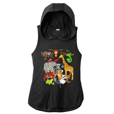 Zoo Animals Wildlife Birthday Party Zoo Day 26 Animals Ladies PosiCharge Tri-Blend Wicking Draft Hoodie Tank