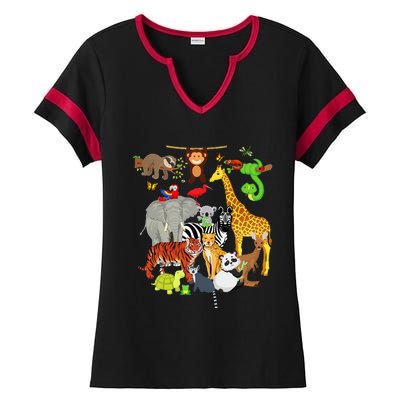 Zoo Animals Wildlife Birthday Party Zoo Day 26 Animals Ladies Halftime Notch Neck Tee