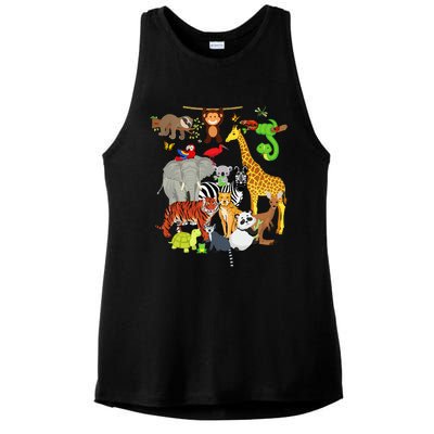 Zoo Animals Wildlife Birthday Party Zoo Day 26 Animals Ladies PosiCharge Tri-Blend Wicking Tank