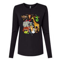 Zoo Animals Wildlife Birthday Party Zoo Day 26 Animals Womens Cotton Relaxed Long Sleeve T-Shirt