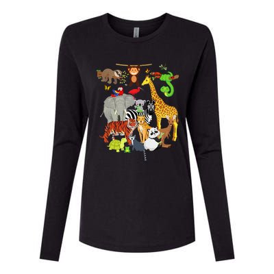 Zoo Animals Wildlife Birthday Party Zoo Day 26 Animals Womens Cotton Relaxed Long Sleeve T-Shirt