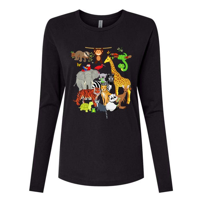 Zoo Animals Wildlife Birthday Party Zoo Day 26 Animals Womens Cotton Relaxed Long Sleeve T-Shirt