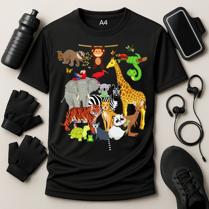 Zoo Animals Wildlife Birthday Party Zoo Day 26 Animals Cooling Performance Crew T-Shirt
