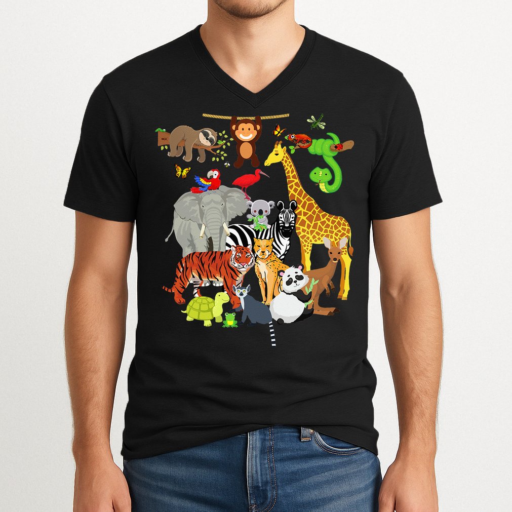 Zoo Animals Wildlife Birthday Party Zoo Day 26 Animals V-Neck T-Shirt