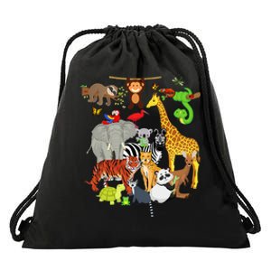 Zoo Animals Wildlife Birthday Party Zoo Day 26 Animals Drawstring Bag