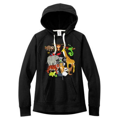 Zoo Animals Wildlife Birthday Party Zoo Day 26 Animals Women's Fleece Hoodie