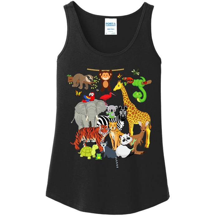 Zoo Animals Wildlife Birthday Party Zoo Day 26 Animals Ladies Essential Tank