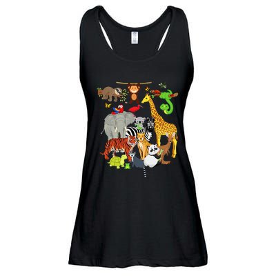 Zoo Animals Wildlife Birthday Party Zoo Day 26 Animals Ladies Essential Flowy Tank