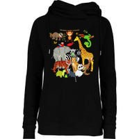 Zoo Animals Wildlife Birthday Party Zoo Day 26 Animals Womens Funnel Neck Pullover Hood