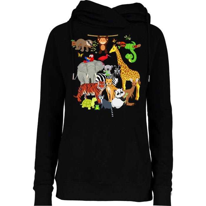 Zoo Animals Wildlife Birthday Party Zoo Day 26 Animals Womens Funnel Neck Pullover Hood