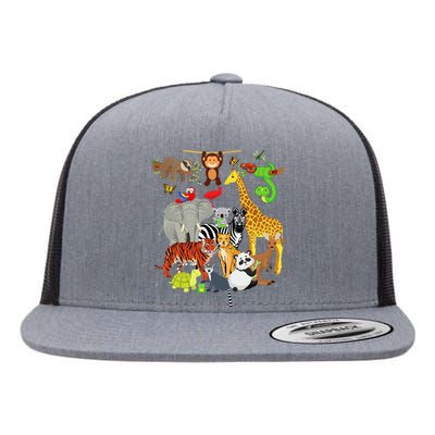 Zoo Animals Wildlife Birthday Party Zoo Day 26 Animals Flat Bill Trucker Hat