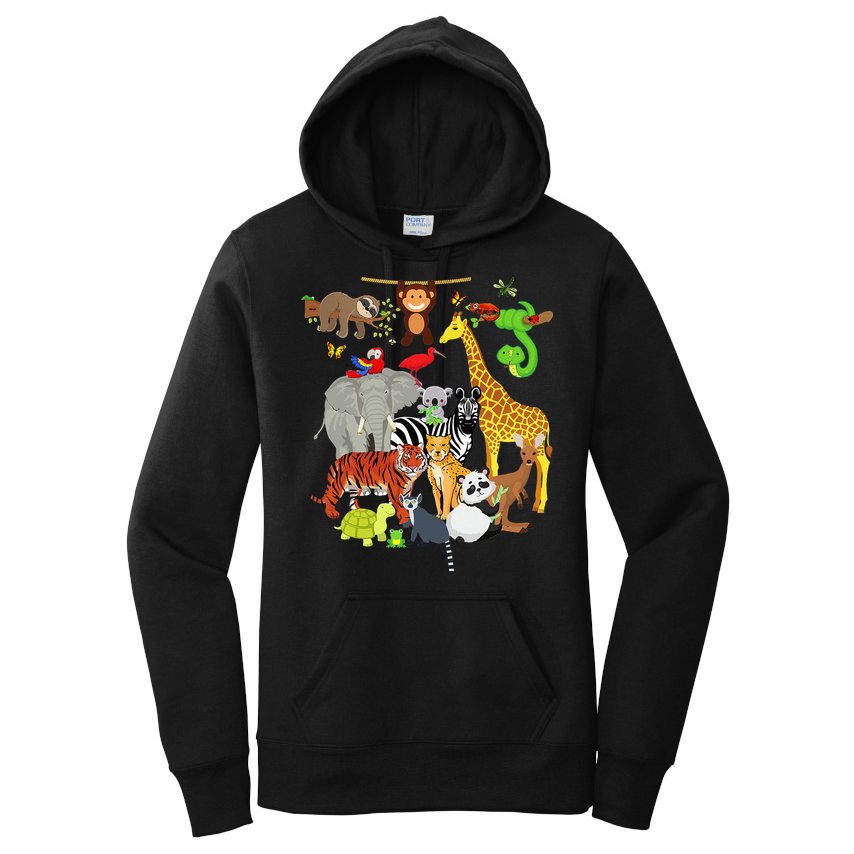 Zoo Animals Wildlife Birthday Party Zoo Day 26 Animals Women's Pullover Hoodie