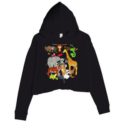 Zoo Animals Wildlife Birthday Party Zoo Day 26 Animals Crop Fleece Hoodie