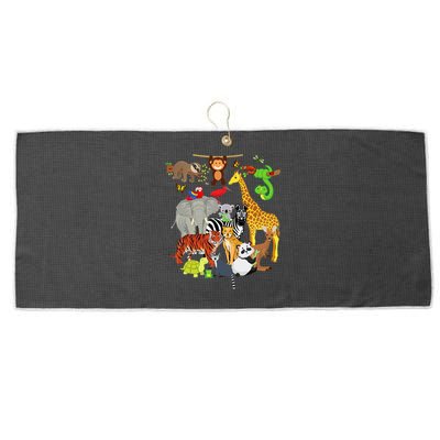 Zoo Animals Wildlife Birthday Party Zoo Day 26 Animals Large Microfiber Waffle Golf Towel