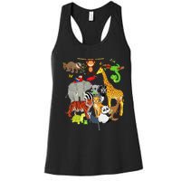 Zoo Animals Wildlife Birthday Party Zoo Day 26 Animals Women's Racerback Tank