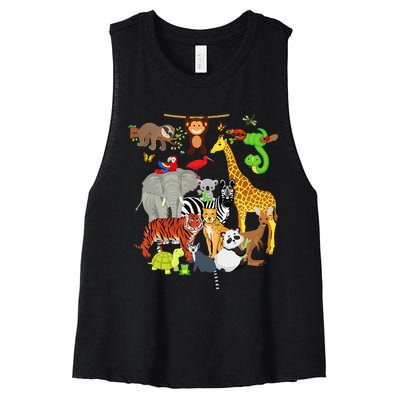 Zoo Animals Wildlife Birthday Party Zoo Day 26 Animals Women's Racerback Cropped Tank