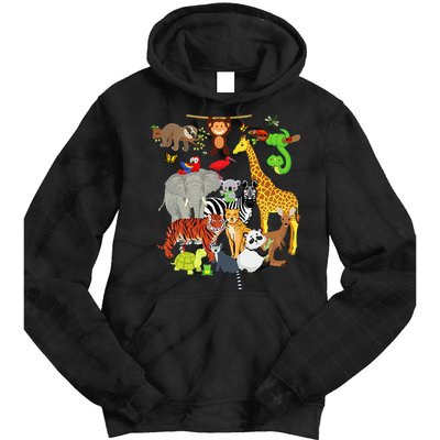 Zoo Animals Wildlife Birthday Party Zoo Day 26 Animals Tie Dye Hoodie