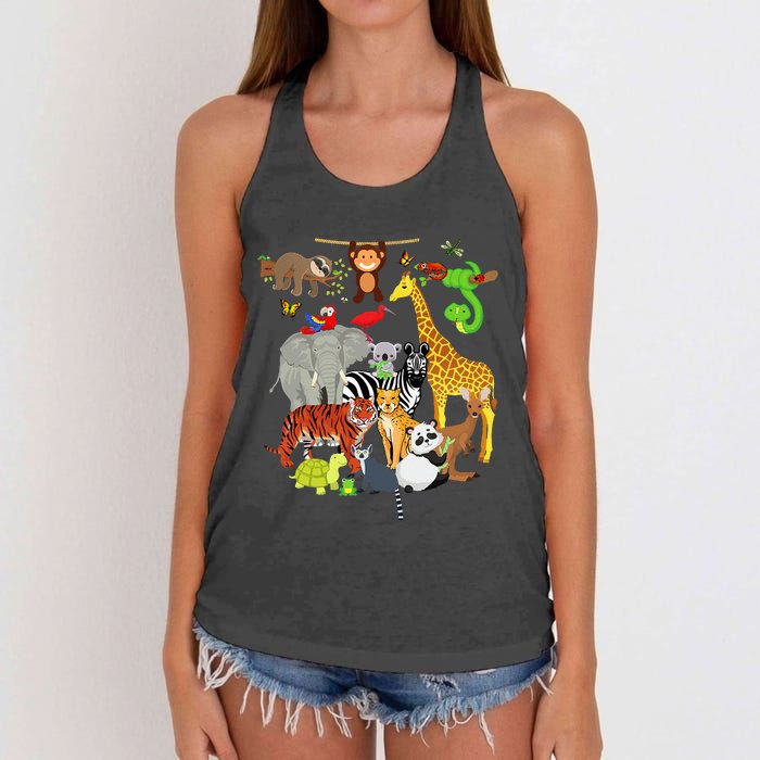 Zoo Animals Wildlife Birthday Party Zoo Day 26 Animals Women's Knotted Racerback Tank