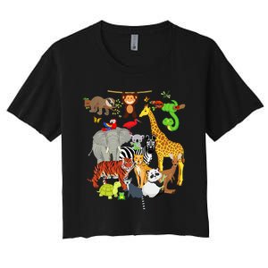 Zoo Animals Wildlife Birthday Party Zoo Day 26 Animals Women's Crop Top Tee