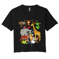 Zoo Animals Wildlife Birthday Party Zoo Day 26 Animals Women's Crop Top Tee