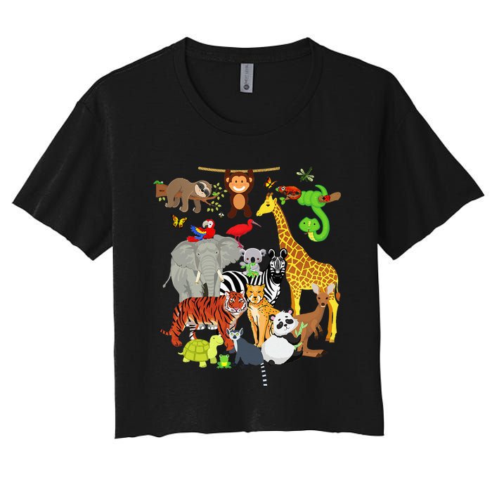 Zoo Animals Wildlife Birthday Party Zoo Day 26 Animals Women's Crop Top Tee