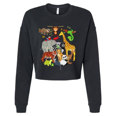 Zoo Animals Wildlife Birthday Party Zoo Day 26 Animals Cropped Pullover Crew