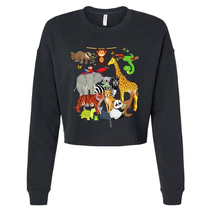 Zoo Animals Wildlife Birthday Party Zoo Day 26 Animals Cropped Pullover Crew