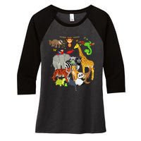 Zoo Animals Wildlife Birthday Party Zoo Day 26 Animals Women's Tri-Blend 3/4-Sleeve Raglan Shirt