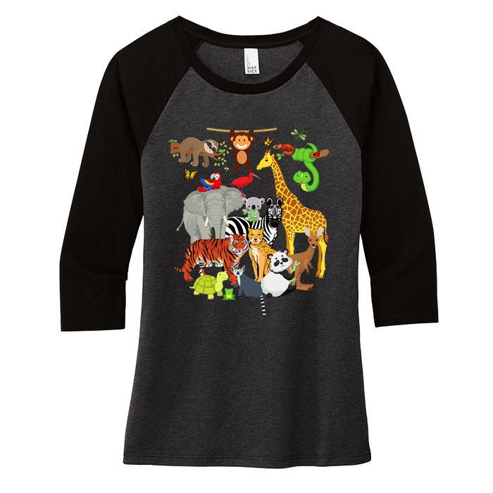 Zoo Animals Wildlife Birthday Party Zoo Day 26 Animals Women's Tri-Blend 3/4-Sleeve Raglan Shirt