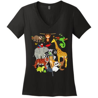 Zoo Animals Wildlife Birthday Party Zoo Day 26 Animals Women's V-Neck T-Shirt