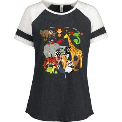 Zoo Animals Wildlife Birthday Party Zoo Day 26 Animals Enza Ladies Jersey Colorblock Tee