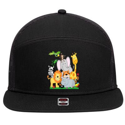 Zoo Animals Wildlife Birthday Party A Day At The Zoo 7 Panel Mesh Trucker Snapback Hat