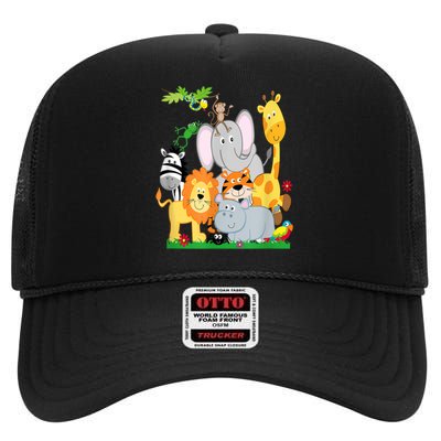 Zoo Animals Wildlife Birthday Party A Day At The Zoo High Crown Mesh Back Trucker Hat