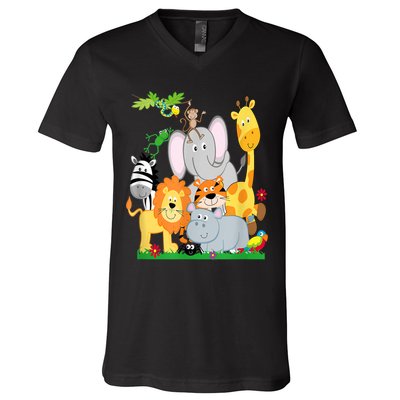 Zoo Animals Wildlife Birthday Party A Day At The Zoo V-Neck T-Shirt
