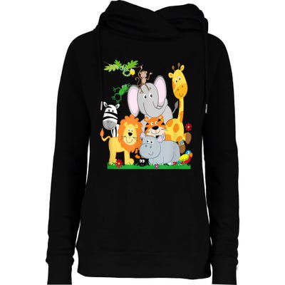 Zoo Animals Wildlife Birthday Party A Day At The Zoo Womens Funnel Neck Pullover Hood