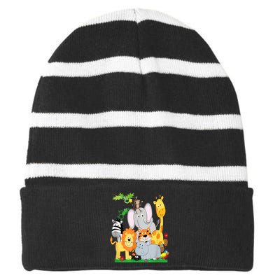 Zoo Animals Wildlife Birthday Party A Day At The Zoo Striped Beanie with Solid Band