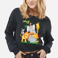 Zoo Animals Wildlife Birthday Party A Day At The Zoo Cropped Pullover Crew