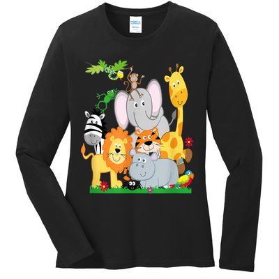 Zoo Animals Wildlife Birthday Party A Day At The Zoo Ladies Long Sleeve Shirt