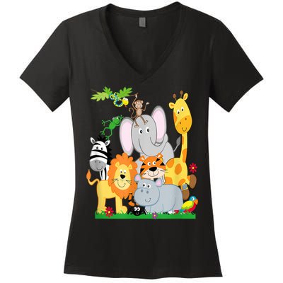 Zoo Animals Wildlife Birthday Party A Day At The Zoo Women's V-Neck T-Shirt