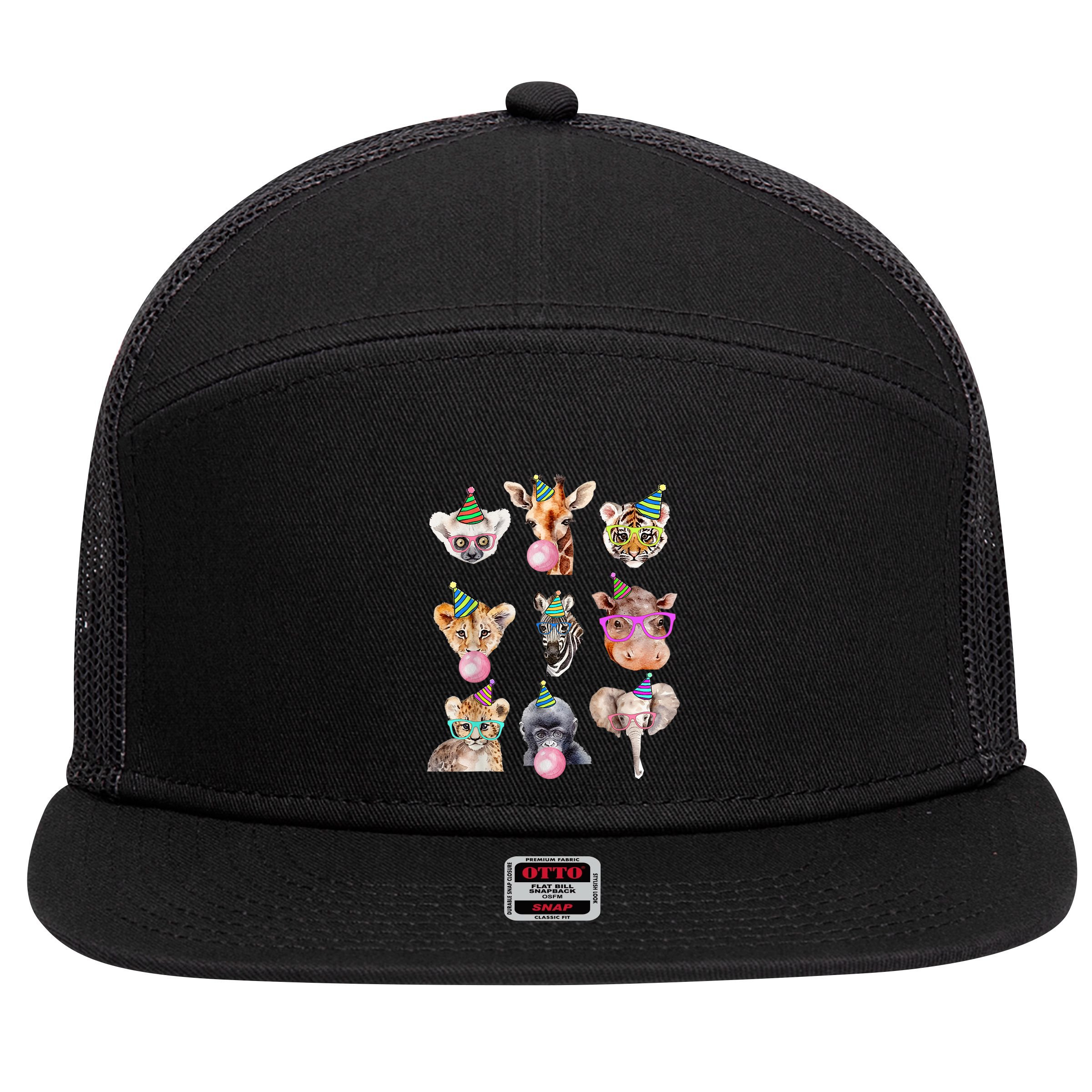 Zoo Animals Wildlife Birthday Party Zoo Day Animals 7 Panel Mesh Trucker Snapback Hat