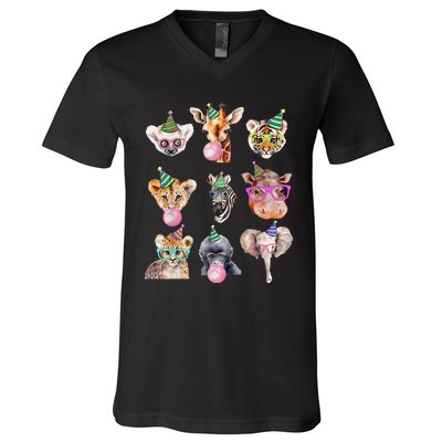 Zoo Animals Wildlife Birthday Party Zoo Day Animals V-Neck T-Shirt