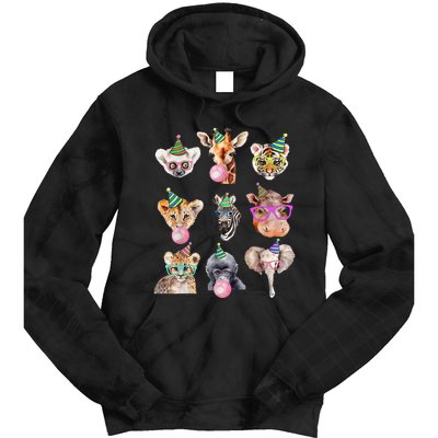 Zoo Animals Wildlife Birthday Party Zoo Day Animals Tie Dye Hoodie