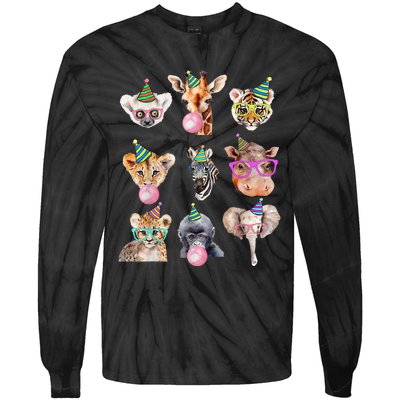 Zoo Animals Wildlife Birthday Party Zoo Day Animals Tie-Dye Long Sleeve Shirt